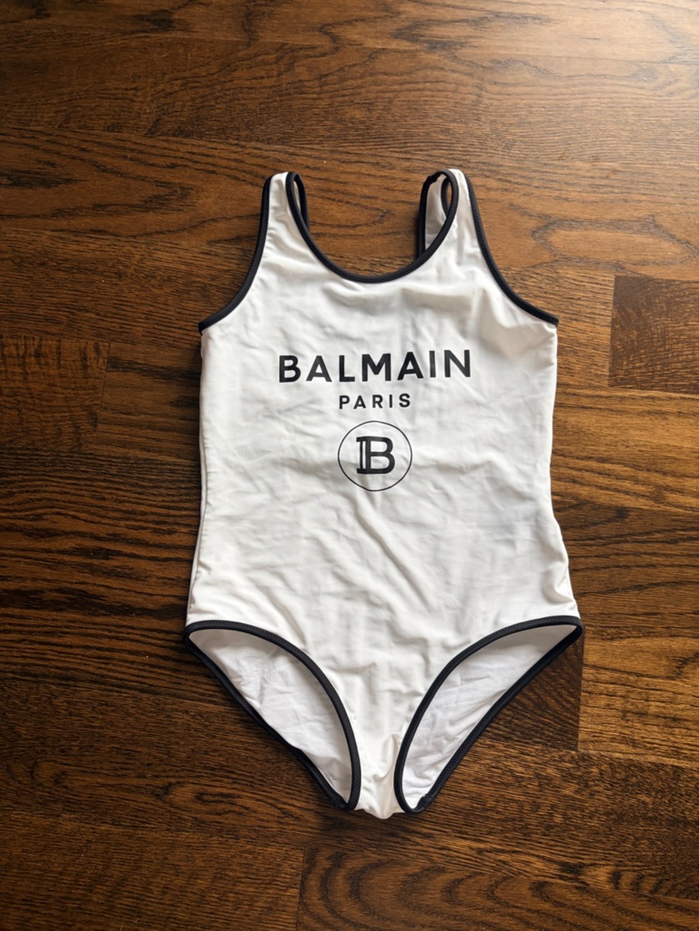 Balmain Kids White One-Piece with Black Trim and Logo - Paris Emblem